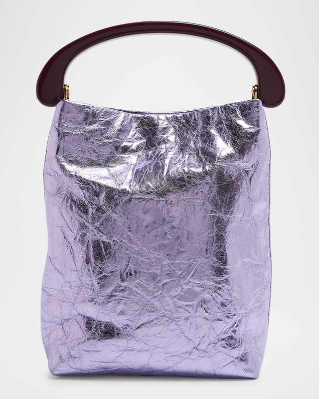 Crisp Metallic Leather Top-Handle Bag